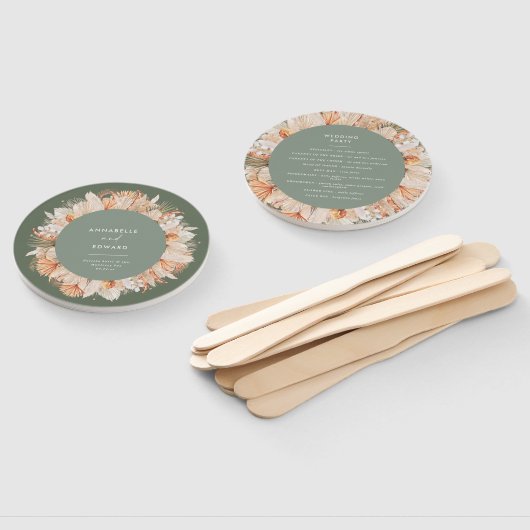 Éventail script botanique séché vert sauge mariage élégant (Non-assemblé)