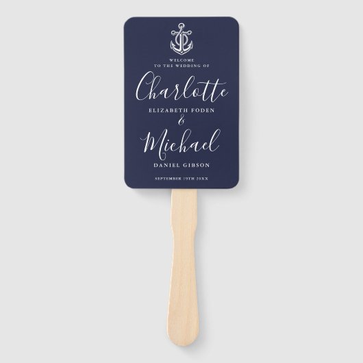 Éventail Script Marine Ancre bleue Programme de mariage nau (Devant)