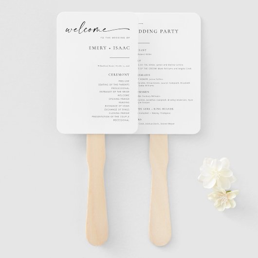 Éventail Script minimaliste moderne Chic Mariage Programme (Devant et derrière)