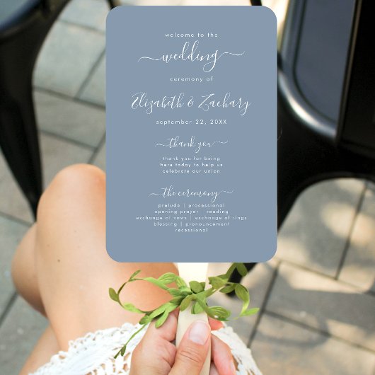 Éventail Script moderne Dusty Blue Wedding Programme