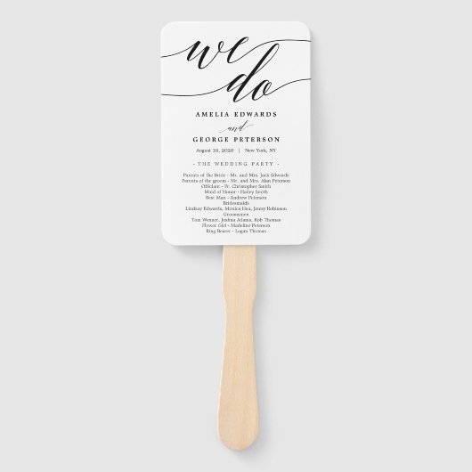 Éventail Script moderne ÉDITABLE programme de mariage des c (Devant)