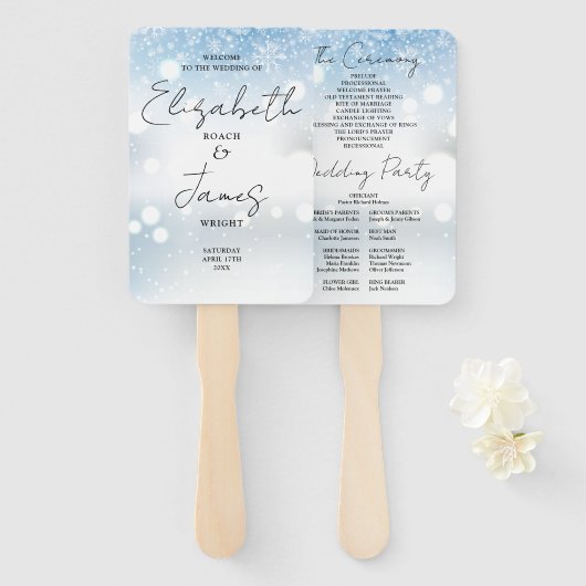 Éventail Script moderne Snowflakes Programme de mariage d'h (Devant et derrière)