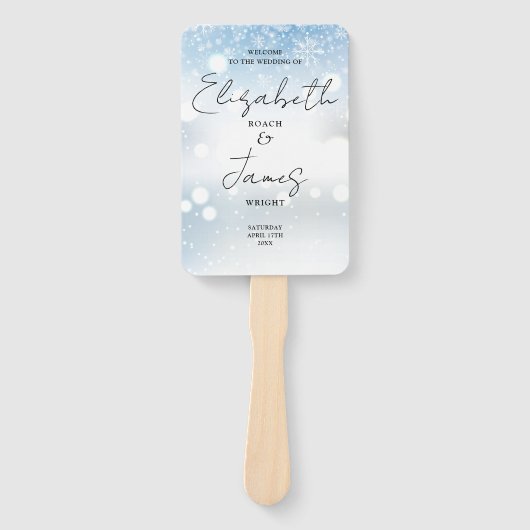 Éventail Script moderne Snowflakes Programme de mariage d'h (Devant)