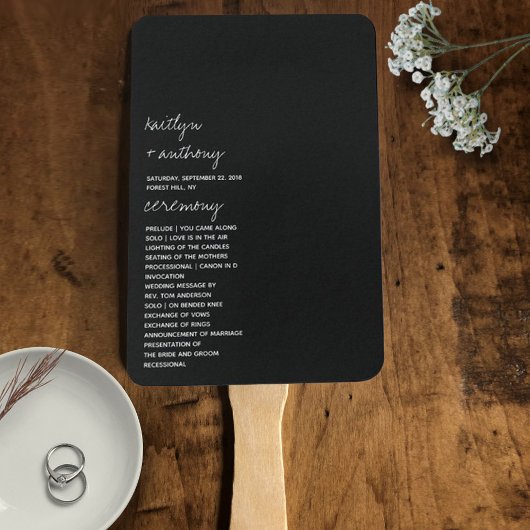 Éventail Script noir et blanc moderne Mariage minimaliste