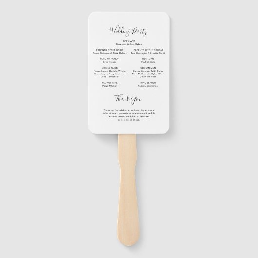 Éventail Script noir et blanc Programme de mariage moderne (Dos)