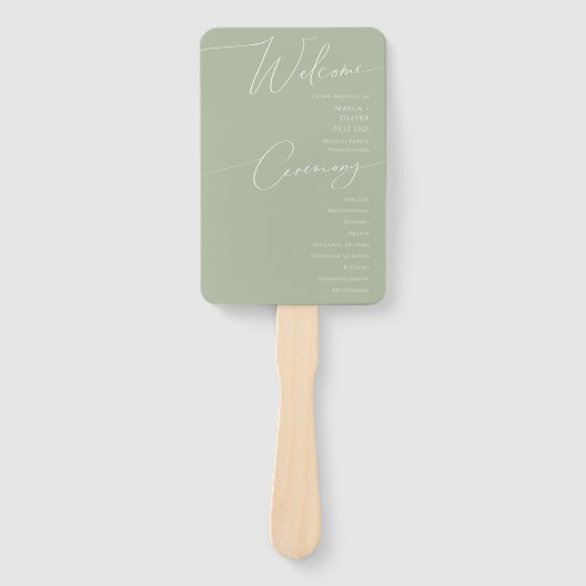 Éventail Script Whimsical | Programme de mariage vert Sage (Devant)