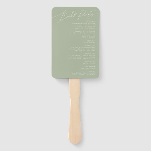 Éventail Script Whimsical | Programme de mariage vert Sage (Dos)