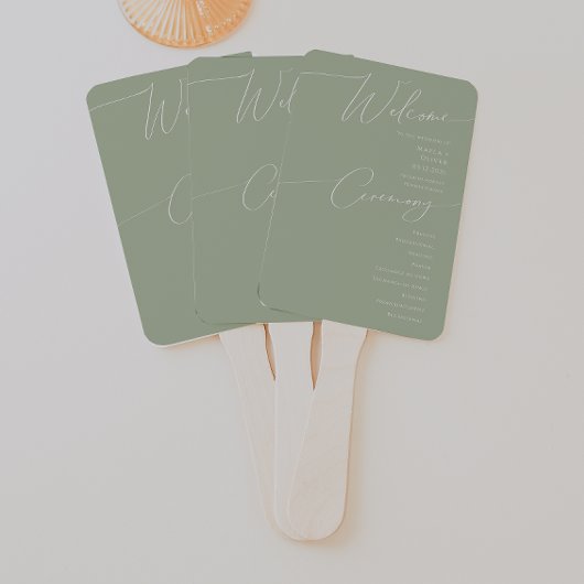 Éventail Script Whimsical | Programme de mariage vert Sage