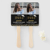 Éventail Scripts à huile d'or Confetti Photo Black Grad (Devant et derrière)