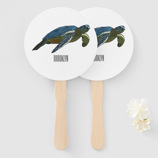 Éventail Sea turtle cartoon (Devant et derrière)