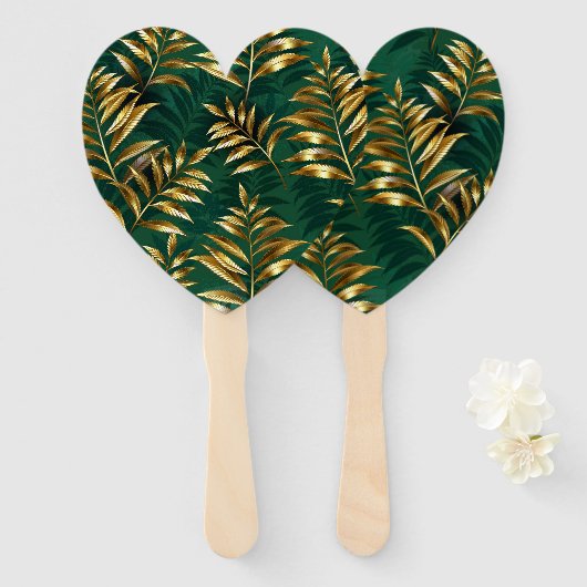 Éventail Seamless pattern with golden ferns (Devant et derrière)