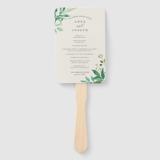 Éventail Serre | Programme de mariage botanique d'aquarelle (Devant)