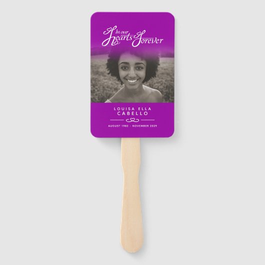 Éventail Service commémoratif de photographie coeurs mauve (Dos)