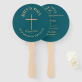 Éventail Service religieux de couleur vert sarcelle pour le (Devant et derrière)