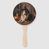 Éventail Shetland Sheepdog Citrouille Halloween effrayant (Dos)