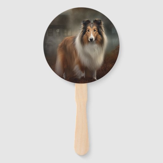 Éventail Shetland Sheepdog Halloween effrayant (Devant)