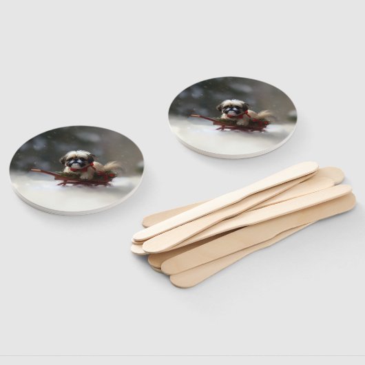 Éventail Shih Tzu hiver neige de Noël (Non-assemblé)