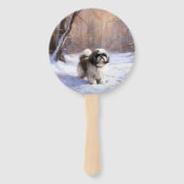 Éventail Shih Tzu Laisse Neige Noël (Dos)