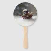 Éventail Shih Tzu Noël neige hiver (Dos)