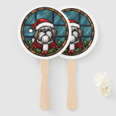 Éventail Shih Tzu Vitrail de Noël (Devant et derrière)