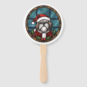 Éventail Shih Tzu Vitrail de Noël