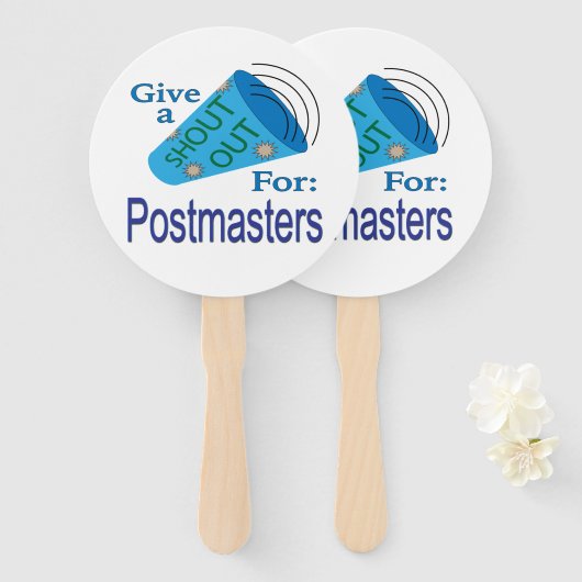 Éventail Shout Out pour Postmasters (Devant et derrière)