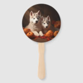 Éventail Sibérie Husky Puppy Citrouille d'automne (Devant)