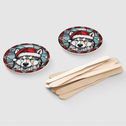 Éventail Sibérien Husky Vitrail Noël (Non-assemblé)