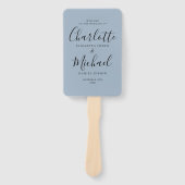 Éventail Signature Script Dusty Blue Wedding Programme (Devant)