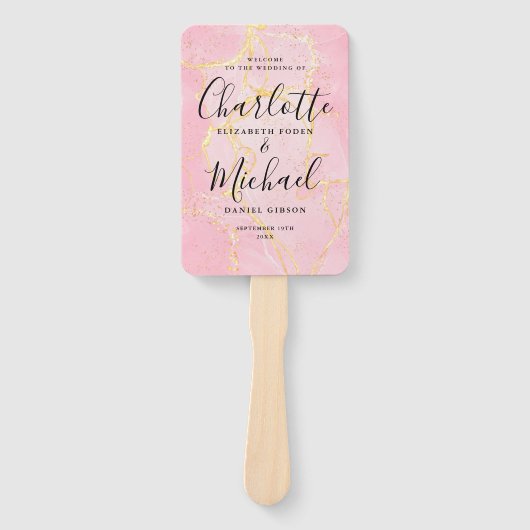 Éventail Signature Script Pink Gold Marble Programme de mar (Devant)