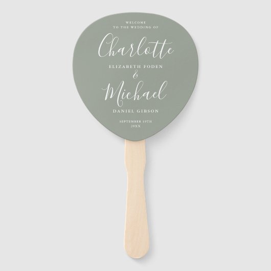 Éventail Signature Script Sage Green Wedding Programme (Devant)