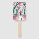 Éventail Silhouette humaine Rainy Path avec parapluie rouge (Dos)