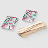 Éventail Silhouette humaine Rainy Path avec parapluie rouge (Non-assemblé)