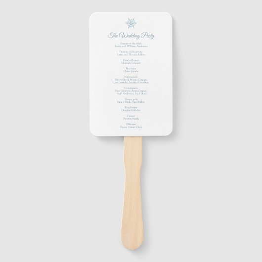 Éventail Silver Blue Snowflakes Programme de mariage d'hive (Devant)