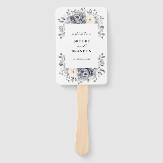 Éventail Silver Grey Ivory Floral Winter Wedding Programme (Devant)