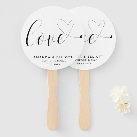Éventail Simple Amour Cœur Mariage Mignon (Devant et derrière)