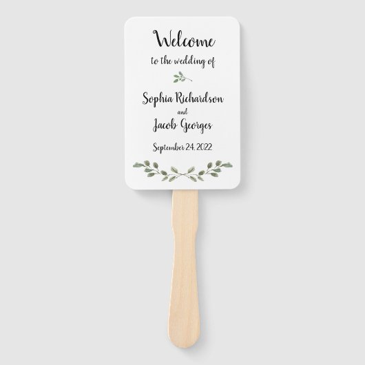 Éventail Simple aquarelle Verdure et Script | MARIAGE (Devant)