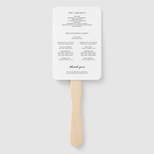 Éventail Simple Black & White Minimalist Wedding Program (Dos)