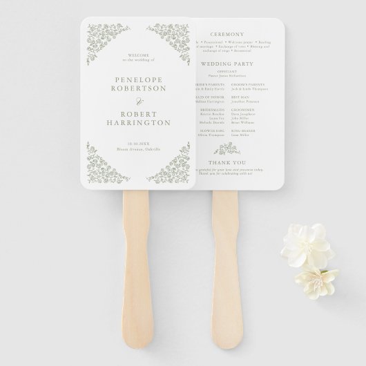Éventail Simple Delicate Sage Floral Green Wedding Programm (Devant et derrière)