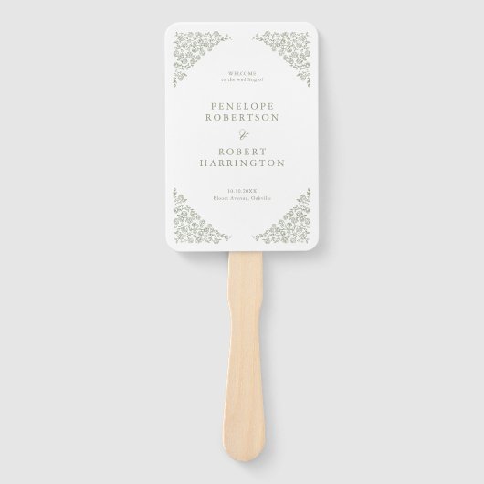 Éventail Simple Delicate Sage Floral Green Wedding Programm (Devant)
