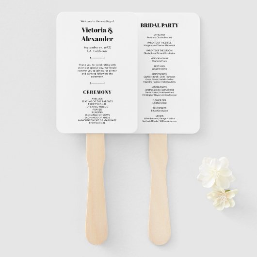 Éventail Simple Elegant Chic Black & White Wedding Programm (Devant et derrière)