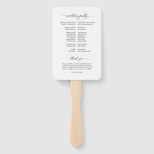 Éventail Simple Elégant Floral Black White Wedding Programm (Dos)