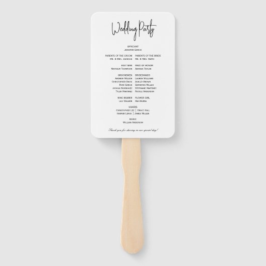 Éventail Simple Élégant Noir Blanc Moderne Programme de Mar (Dos)