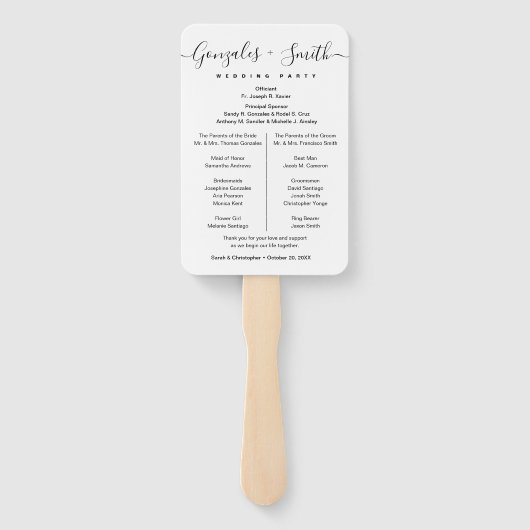 Éventail Simple Élégant programme moderne de mariage de scr (Dos)