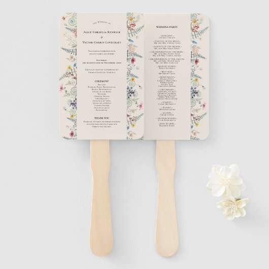 Éventail Simple Fleur sauvage Fern Beige Wedding Programme (Devant et derrière)