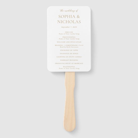 Éventail Simple Gold Modern Wedding Programme (Devant)