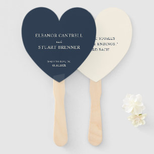 Éventail Simple mariage bleu marine et ivoire avec citation