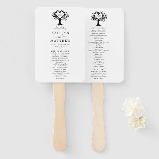 Éventail Simple Mariage de l'arbre cardiaque du Monogramme (Devant et derrière)