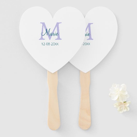 Éventail simple minimum ajouter nom monogramme violet vert  (Devant et derrière)