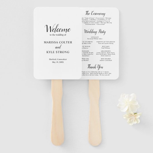 Éventail Simple Noir Blanc Moderne Mariage élégant (Devant et derrière)